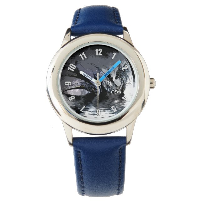 Blauwe draak en bewegingsillustratie horloge (Voorkant)