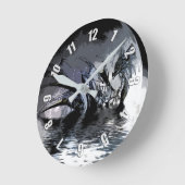 Blauwe draak en bewegingsillustratie   ronde klok (Hoek)