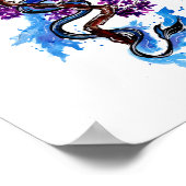 Blauwe draak en Paarse bloesems Poster (Hoek)