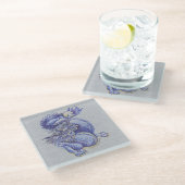 Blauwe draak glazen onderzetter (Schuin)