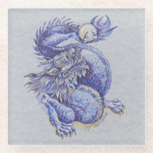 Blauwe draak glazen onderzetter