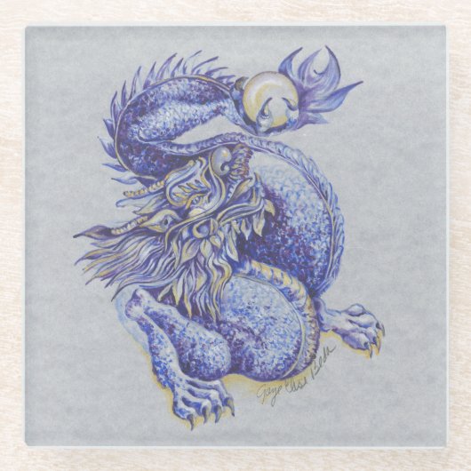 Blauwe draak glazen onderzetter (Voorkant)