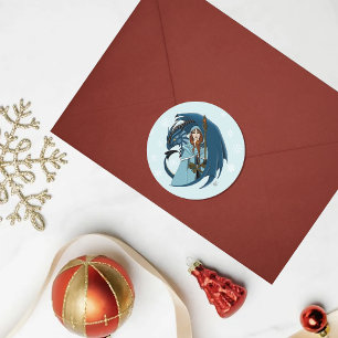  Blauwe Draak Heks Sneeuwvlokken Ronde Sticker