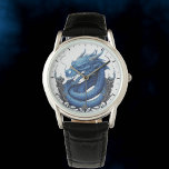 Blauwe draak horloge<br><div class="desc">Laat de kracht van de tijd los met dit prachtige horloge, met een zorgvuldig vervaardigd ontwerp van de blauwe draak, dat kracht en wijsheid symboliseert. Omhuld in een strak zilveren lijst en aangevuld met een luxe zwarte lederen band, is dit uurwerk niet alleen een precisiewerktuig maar ook een meesterwerk van...</div>