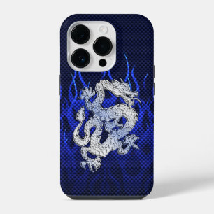 Blauwe Draak in Chroom Koolstofvezel Stijlen iPhone 14 Plus Hoesje