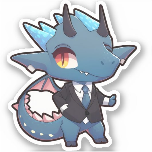 Blauwe draak in een Suit-Sticker Sticker (Voorkant)