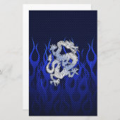 Blauwe draak in koolstofvezelstijlen van Chrome Briefpapier (Voorkant / Achterkant)