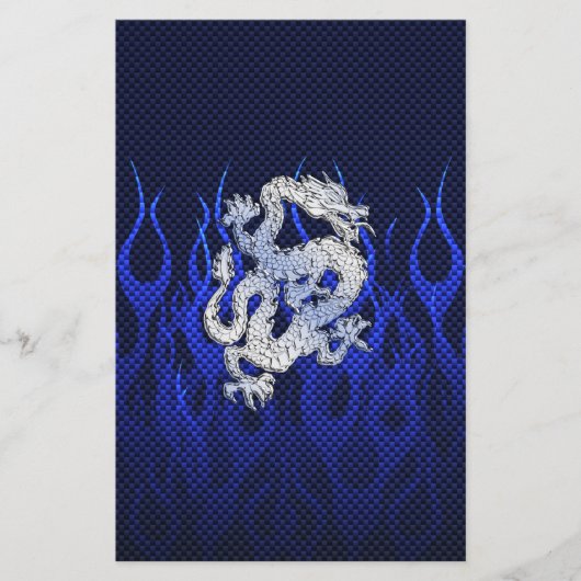 Blauwe draak in koolstofvezelstijlen van Chrome Briefpapier (Voorkant)