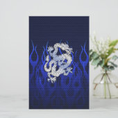 Blauwe draak in koolstofvezelstijlen van Chrome Briefpapier (Staand voorkant)