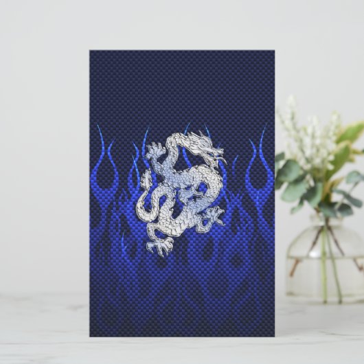 Blauwe draak in koolstofvezelstijlen van Chrome Briefpapier (Staand voorkant)