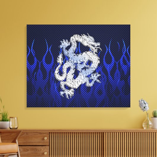 Blauwe draak in koolstofvezelstijlen van Chrome Canvas Afdruk (Insitu (Woonkamer))