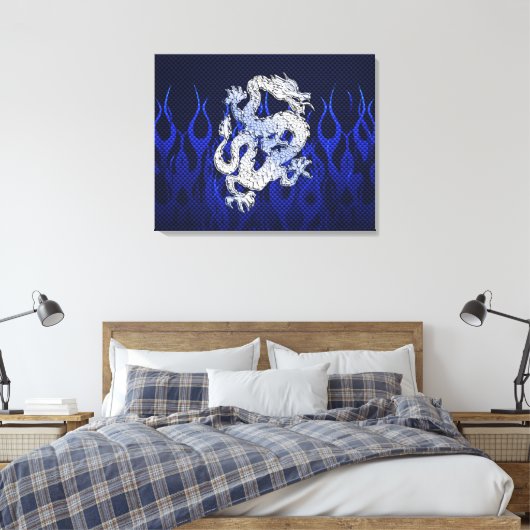 Blauwe draak in koolstofvezelstijlen van Chrome Canvas Afdruk (Insitu (Slaapkamer))