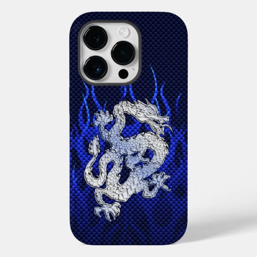 Blauwe draak in koolstofvezelstijlen van Chrome Case-Mate iPhone Case (Achterkant)