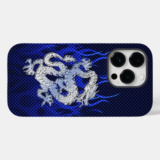 Blauwe draak in koolstofvezelstijlen van Chrome Case-Mate iPhone Case (Achterkant (horizontaal))