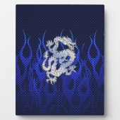 Blauwe draak in koolstofvezelstijlen van Chrome Fotoplaat (Voorkant)