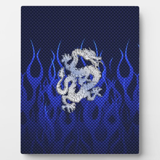 Blauwe draak in koolstofvezelstijlen van Chrome Fotoplaat (Voorkant)