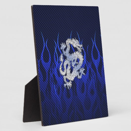 Blauwe draak in koolstofvezelstijlen van Chrome Fotoplaat (Zijkant)