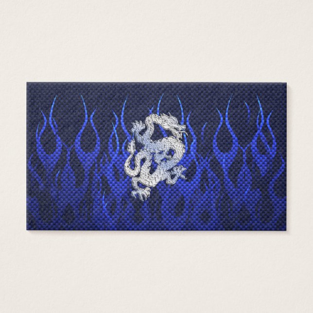 Blauwe draak in koolstofvezelstijlen van Chrome Visitekaartjes (Voorkant)