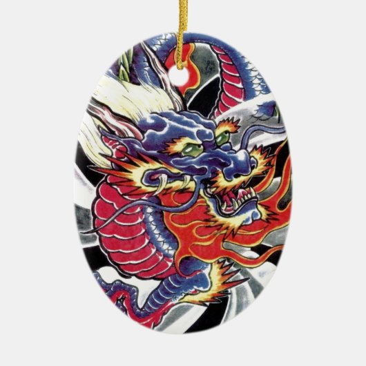 Blauwe draak Japans tattoo Keramisch Ornament (Voorkant)