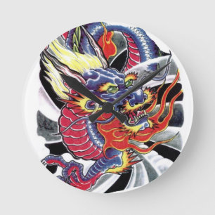 Blauwe draak Japans tattoo Ronde Klok