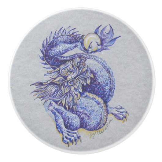 Blauwe draak keramische knop (Voorkant)