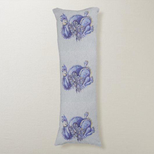 Blauwe draak lichaamskussen (Voorkant Verticaal)