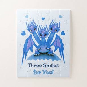 Blauwe draak met drie koppen  legpuzzel