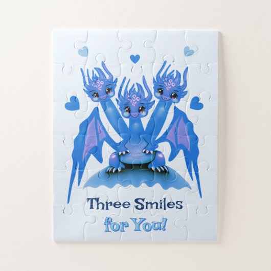 Blauwe draak met drie koppen  legpuzzel (Verticaal)