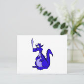 Blauwe draak met rook briefkaart (Staand voorkant)