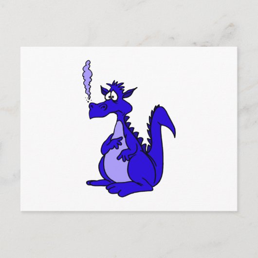 Blauwe draak met rook briefkaart (Voorkant)