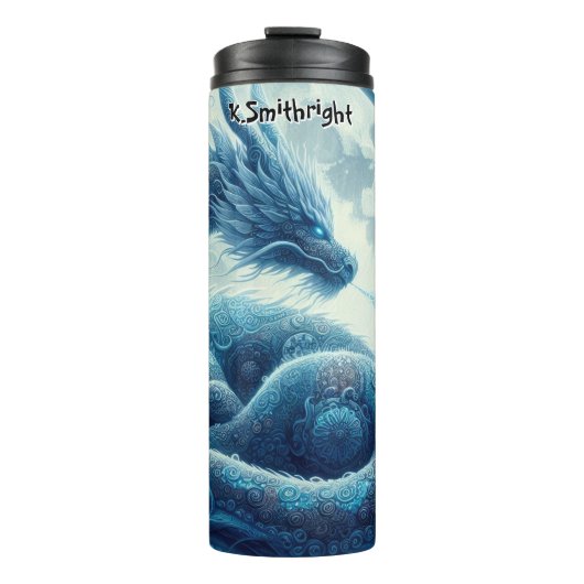 Blauwe draak onder volle maan thermosbeker (Voorkant)