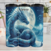 Blauwe draak onder volle maan thermosbeker