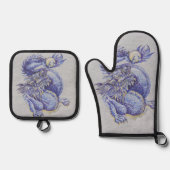 Blauwe draak ovenwant & pannenlap set (Voorkant)