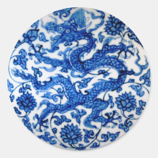 Blauwe draak ronde sticker (Voorkant)