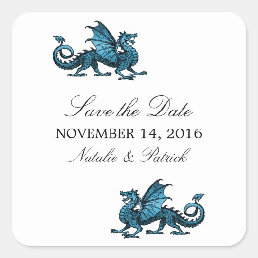 Blauwe Draak Save the Date Stickers (Voorkant)
