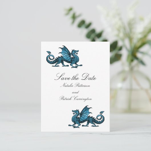 Blauwe draak Sparen het Briefkaart van de Datum (Staand voorkant)