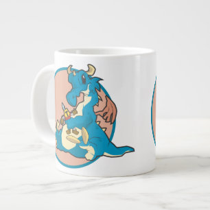 Blauwe draak speelt met een gekke Knight figuur Grote Koffiekop