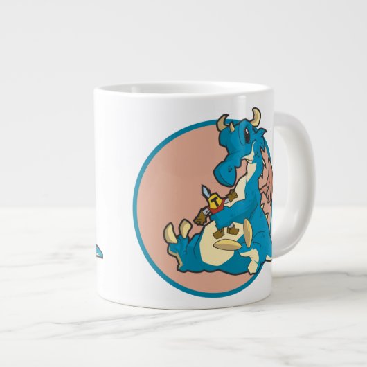 Blauwe draak speelt met een gekke Knight figuur Grote Koffiekop (Voorkant rechts)