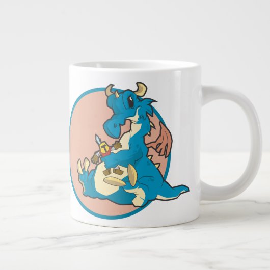 Blauwe draak speelt met een gekke Knight figuur Grote Koffiekop (Rechts)