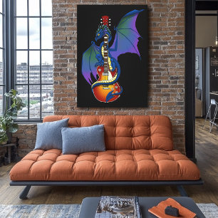 Blauwe Draak Sunburst Gitaar Muziek Canvas Afdruk