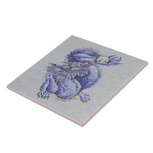 Blauwe draak tegeltje (Zijkant)