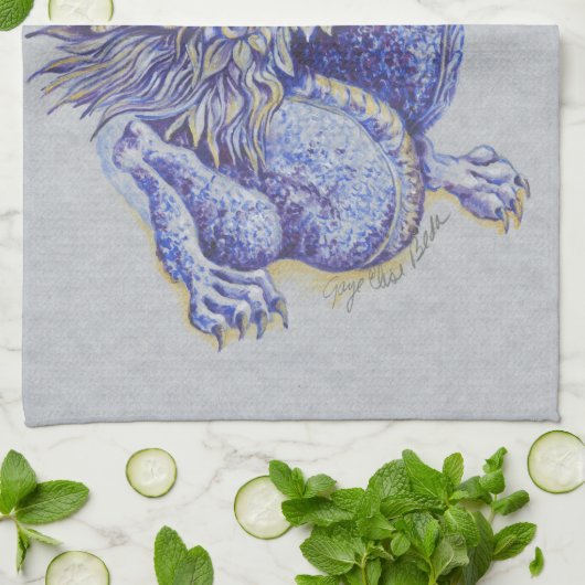 Blauwe draak theedoek (Gevouwen)