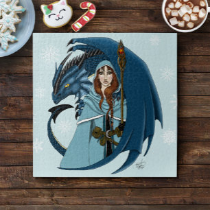 Blauwe Draak Tovenares Sneeuwvlokken Legpuzzel