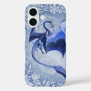 Blauwe draak van Winter Fantasy Natuur Art iPhone 16 Hoesje