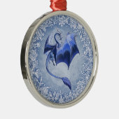 Blauwe draak van Winter Fantasy Natuur Art Metalen Ornament (Rechts)