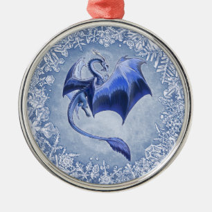 Blauwe draak van Winter Fantasy Natuur Art Metalen Ornament