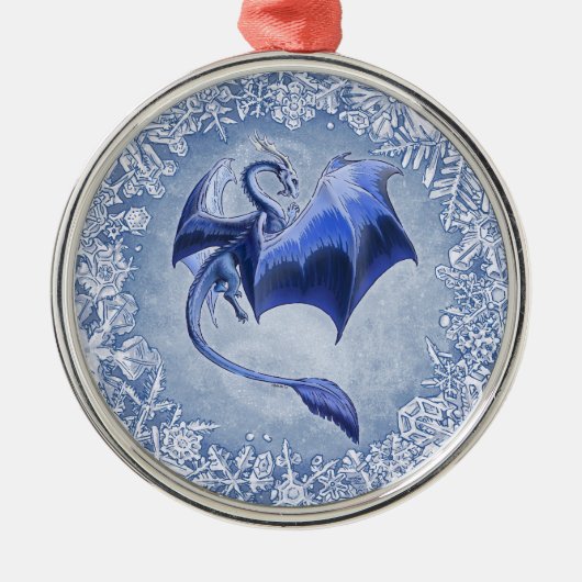 Blauwe draak van Winter Fantasy Natuur Art Metalen Ornament (Voorkant)