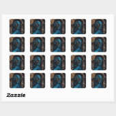 Blauwe draak vierkante sticker (Vel)