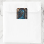 Blauwe draak vierkante sticker (Tas)