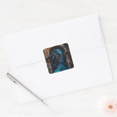 Blauwe draak vierkante sticker (Envelop)
